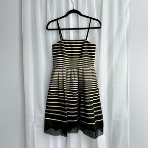 Taylor - Striped Black & Cream Dress with Pockets, Adjustable Straps, & Slip